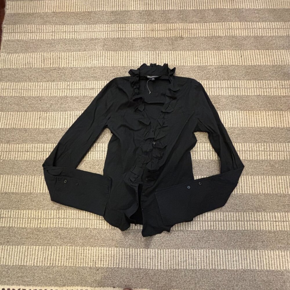 Express Design Studio Black Ruffle Button Down Bl… - image 2
